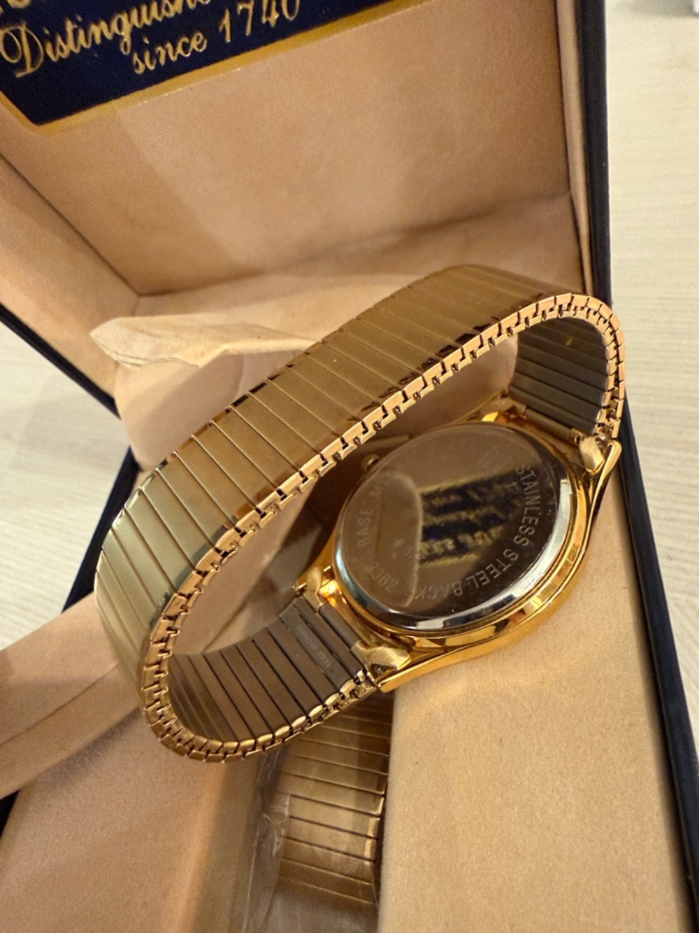 Jules Jorgensen Mens Gold America Black Quartz Watch Stainless Steel Vintage New - Picture 2 of 9